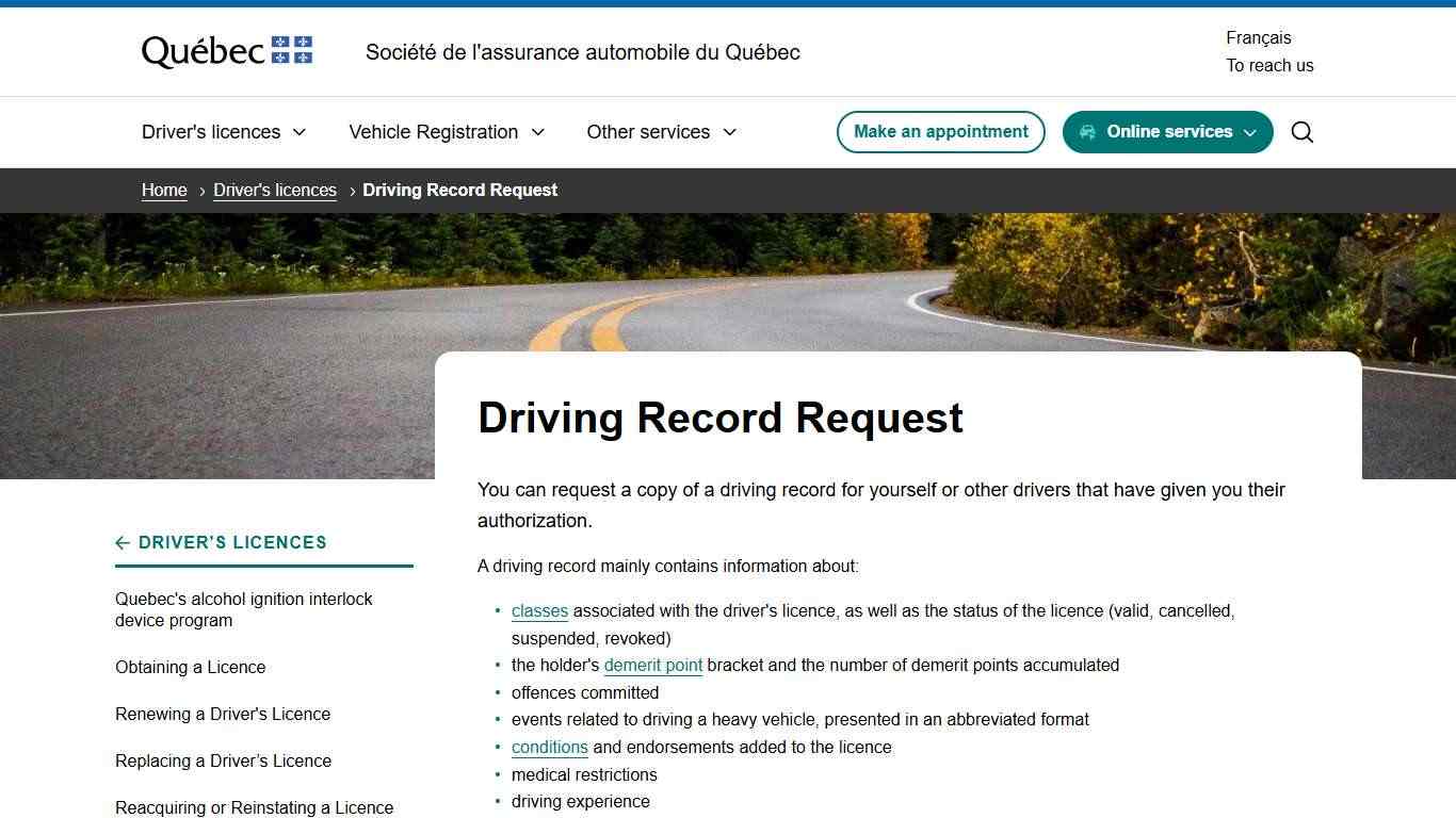 Driving Record Request - SAAQ