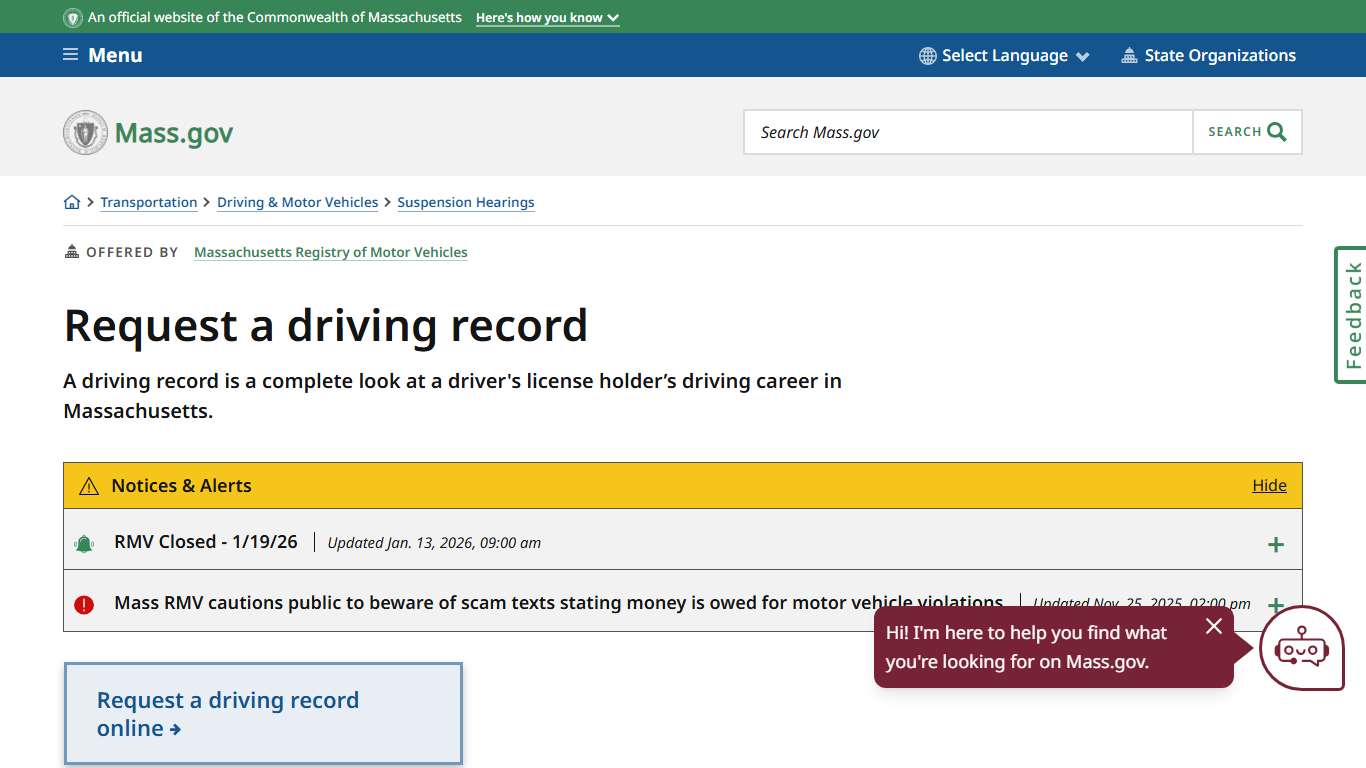Request a driving record | Mass.gov