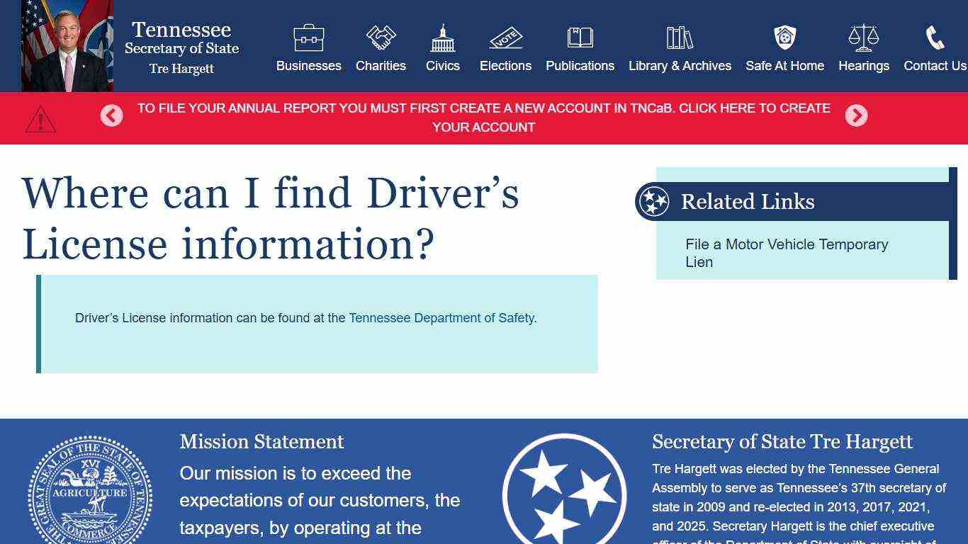 Where can I find Driver’s License information? | Tennessee Secretary of State