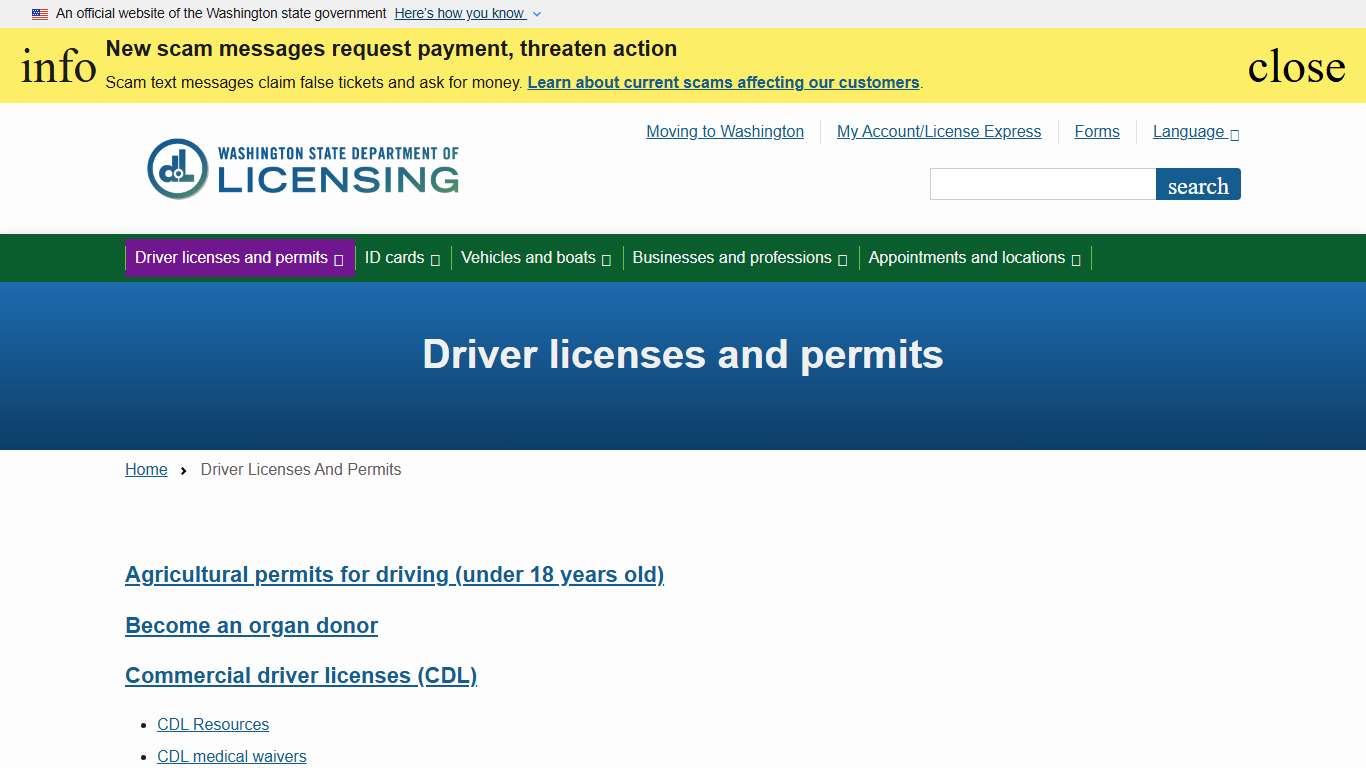 Driver licenses and permits | Washington State Department of Licensing