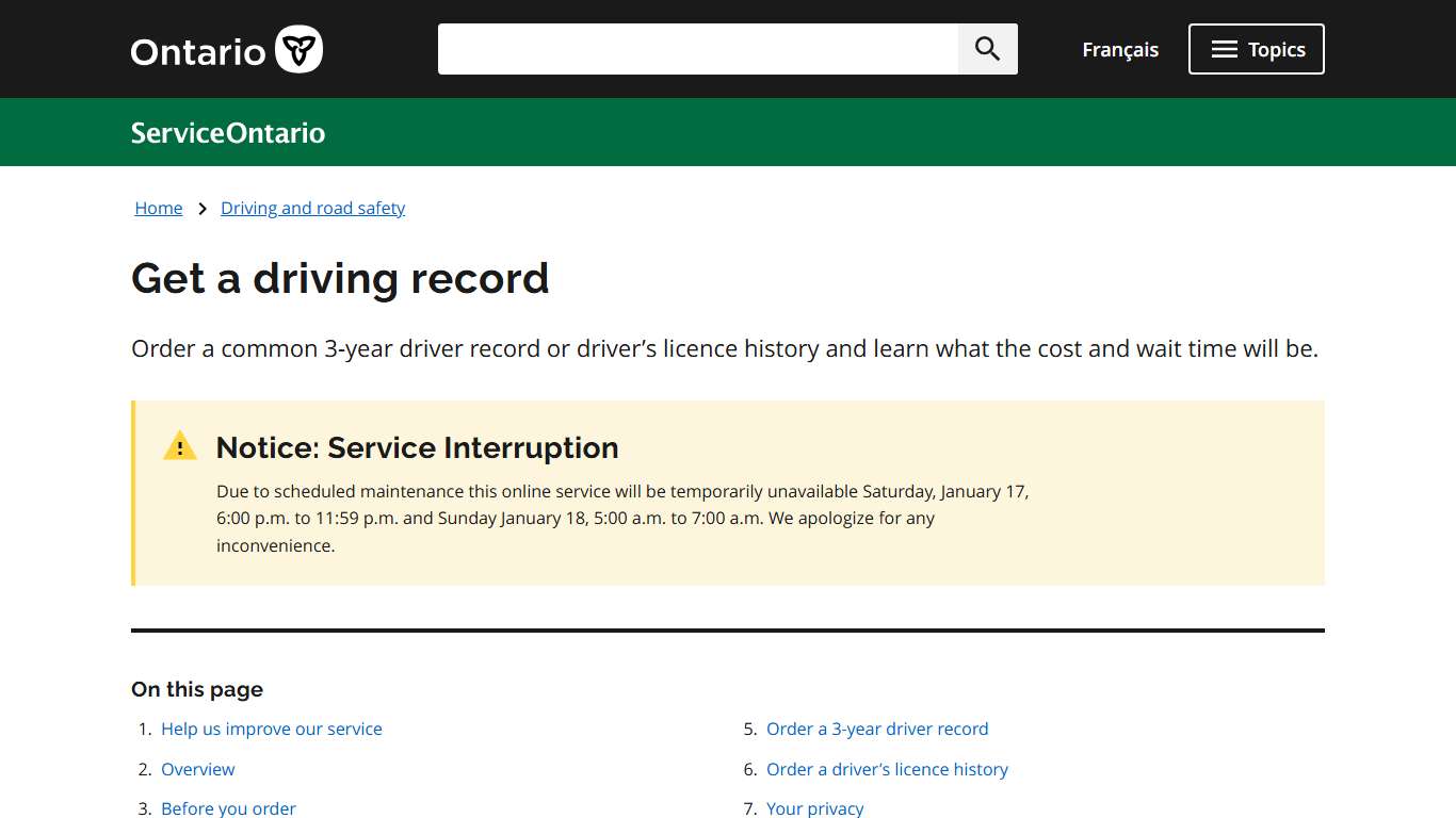 Get a driving record | ontario.ca